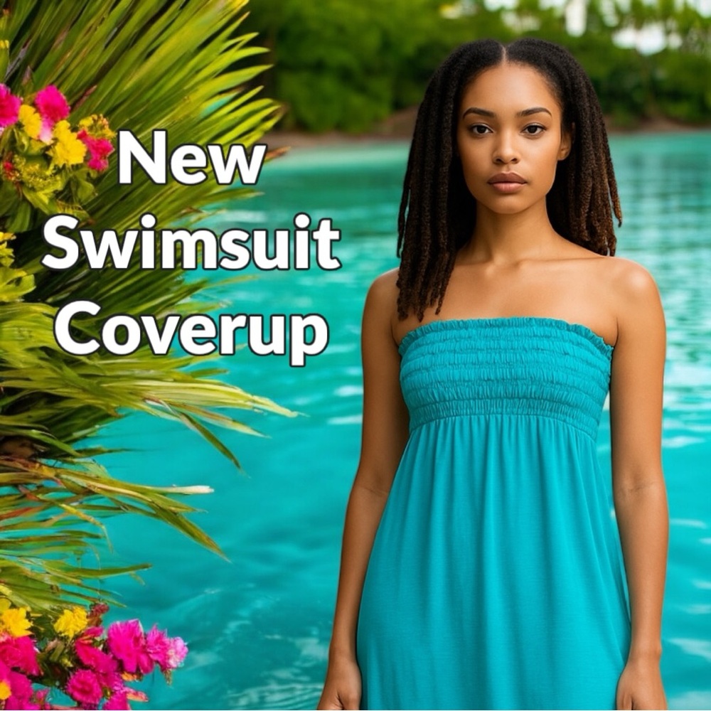 New Teal Green Strapless Swimsuit Coverup, Size Small - Picture 9 of 9